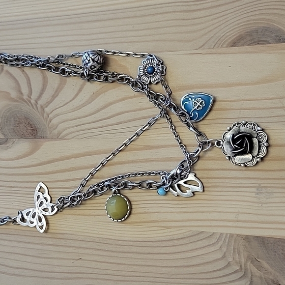 ROSE Butterfly Heart Leaf Gem Charm Necklace - Picture 2 of 3